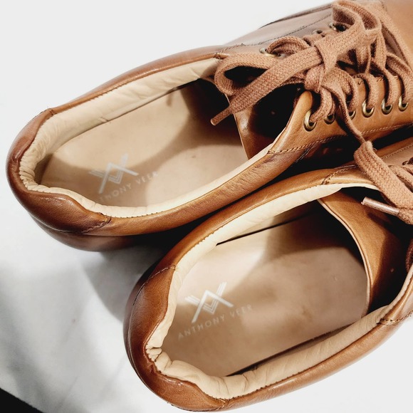 Anthony Veer Barack Court Calfskin Leather Lace-up Sneaker in Tan Men's Size 13D - Picture 14 of 16